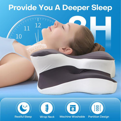 Double-sided contour pillow supporting the neck through the night