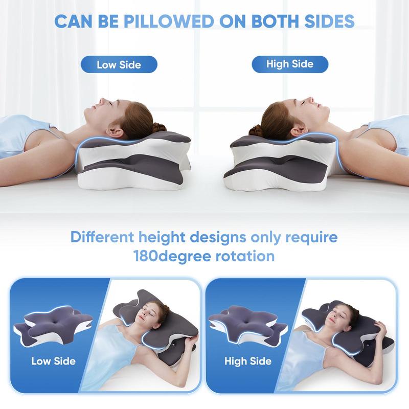 Rotate the pillow 180 degrees to switch between the low side and high side