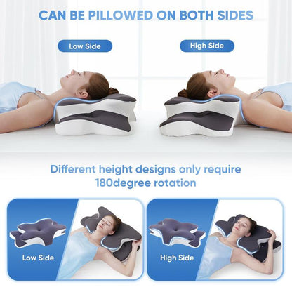 Rotate the pillow 180 degrees to switch between the low side and high side