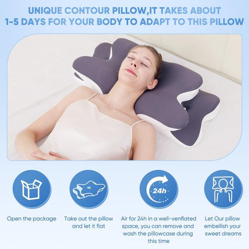 Contour neck pillow with removable washable cover, ready after 24 hours